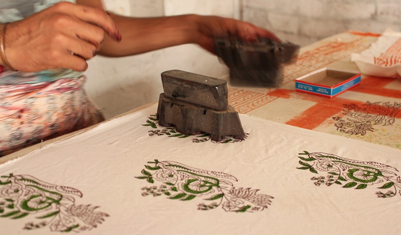 Traditional block printed textile with Rajasthani motifs