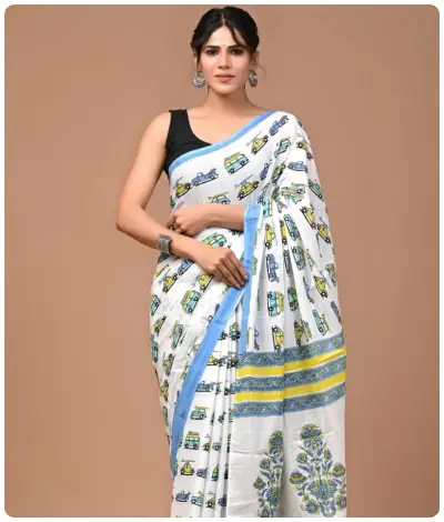 Sanganeri Hand Block Printed Saree - Design 12