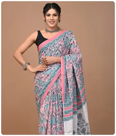 Sanganeri Hand Block Printed Saree - Design 3