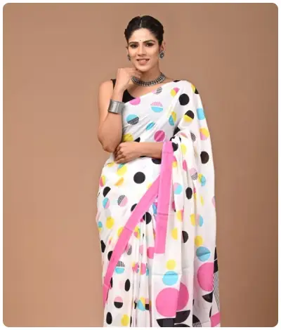 Sanganeri Hand Block Printed Saree - Design 4