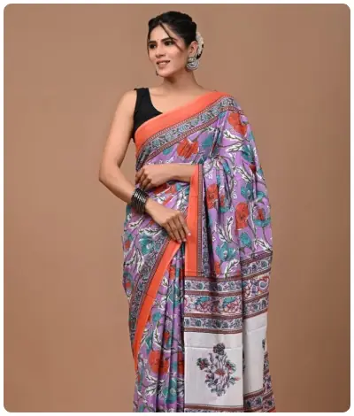 Sanganeri Hand Block Printed Saree - Design 5