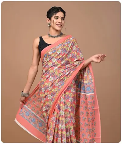 Sanganeri Hand Block Printed Saree - Design 6
