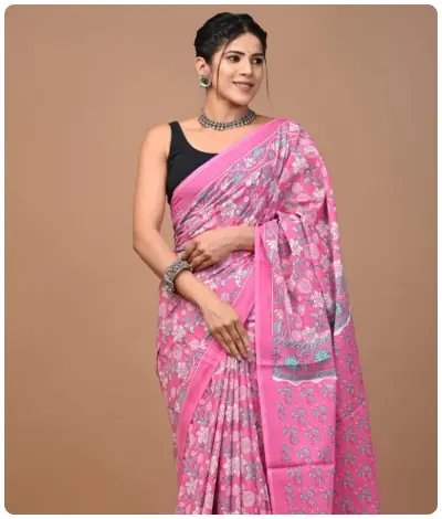 Sanganeri Hand Block Printed Saree - Design 7