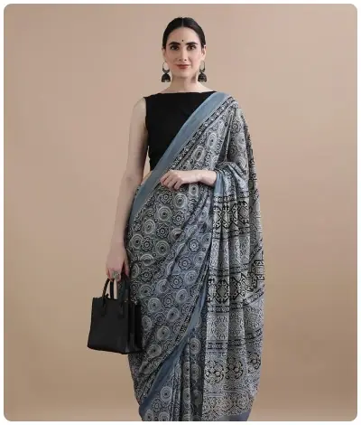 Sanganeri Hand Block Printed Saree - Design 8