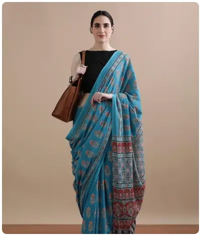 Sanganeri Hand Block Printed Saree - Design 9