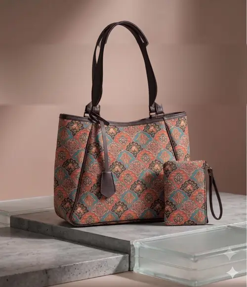 Brownie Tote Bag - Coral Teal Scallop