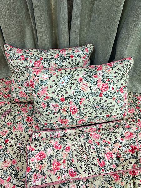 Pink Grey Paisley Floral Print Cotton Bedsheet - Pink, Grey