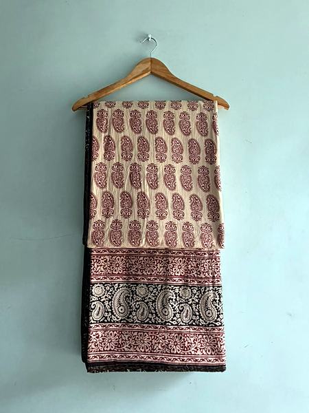 Beige Maroon Paisley Block Print Cotton Dohar - Beige, Maroon