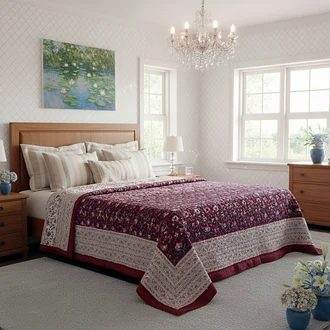Maroon Floral Double Size Jaipuri Razai (Quilt) 90x108 Inches