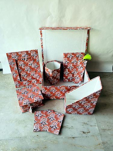 Coral Floral Block Print Desk Gift Set