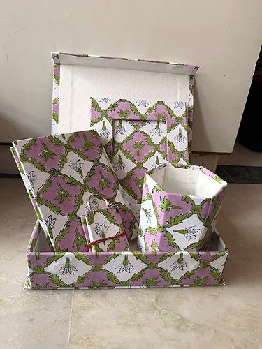 Lilac Green Geometric Block Print Gift Set with Slip Box