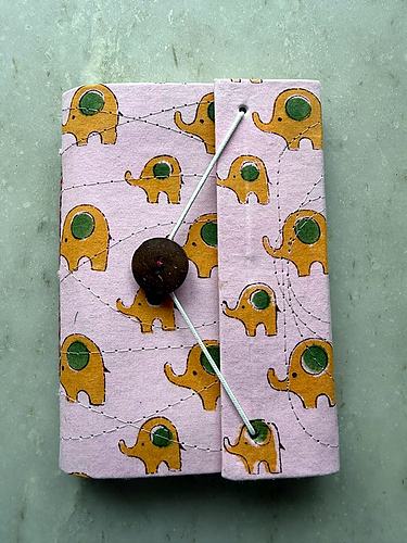 Pink Elephant Print Handmade Diary with Button Closure