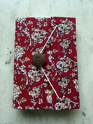 Red White Floral Handmade Diary with Button Closure