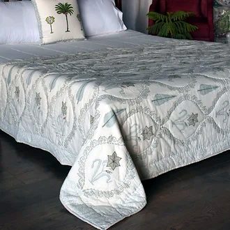 White Grey Leaf Motif Jaipuri Razai (Cotton Quilt)