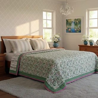 Green Floral Jaipuri Razai (Cotton Quilt)