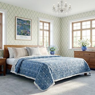 Blue Floral Jaipuri Razai (Cotton Quilt)