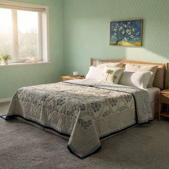 Grey Beige Boota Jaipuri Razai (Cotton Quilt)