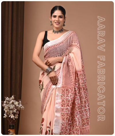 Linen Hand Block Printed Saree