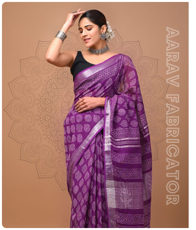 Linen Hand Block Printed Saree