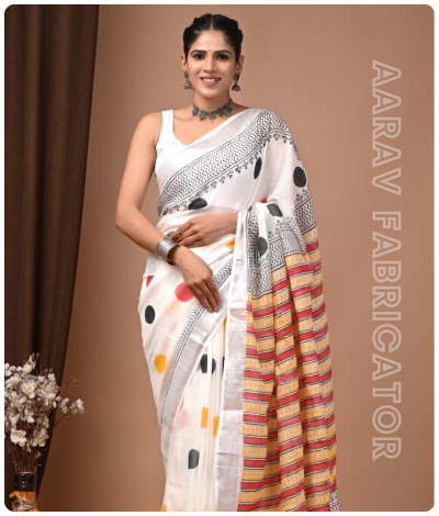Linen Hand Block Printed Saree