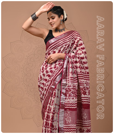 Linen Hand Block Printed Saree