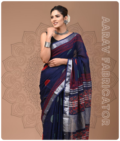 Linen Hand Block Printed Saree