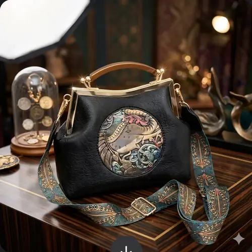 Metal Elephant Hand Bag cum Sling Bag - Black
