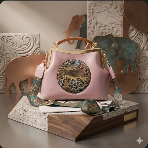 Metal Elephant Hand Bag cum Sling Bag - Pink