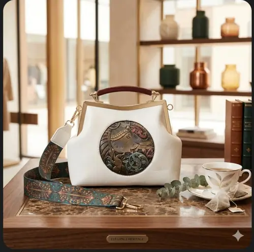 Metal Elephant Hand Bag cum Sling Bag - White