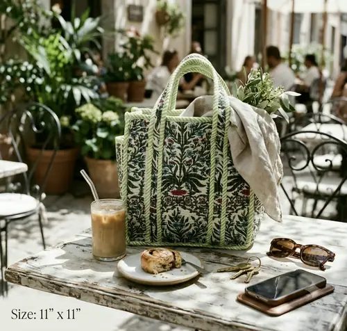 Mini Quilted Tote Bag - Green Floral