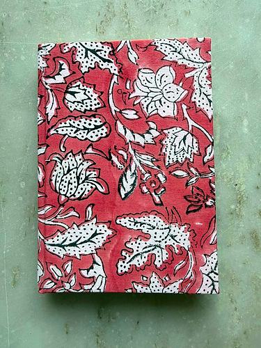 Coral Pink Floral Block Printed Notebook