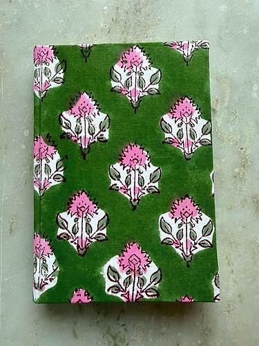 Green Pink Butta Block Printed Notebook