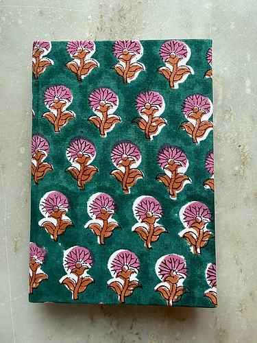 Teal Pink Butta Block Printed Notebook