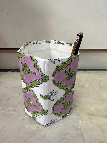 Lilac Green Floral Block Printed Pen Stand
