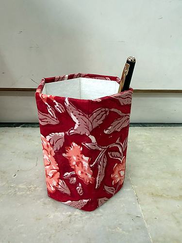 Red Floral Block Printed Pen Stand