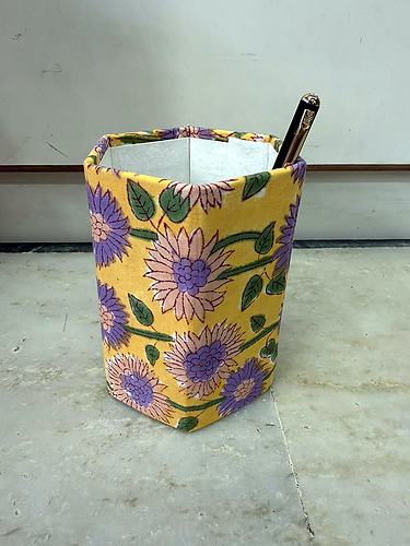 Yellow Sunflower Block Printed Pen Stand