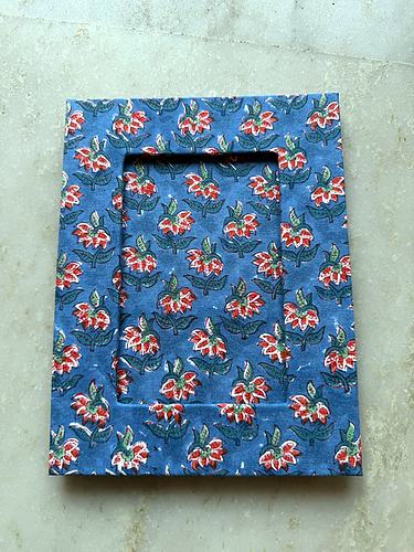Blue Red Floral Block Printed Photo Frame