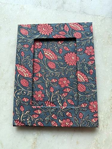 Grey Coral Floral Block Printed Photo Frame