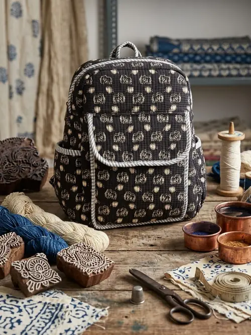 Quilted Backpack - Black Buti Closeup