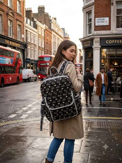 Quilted Backpack - Black Floral Street