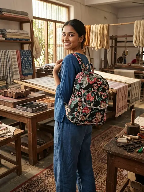 Quilted Backpack - Black Floral