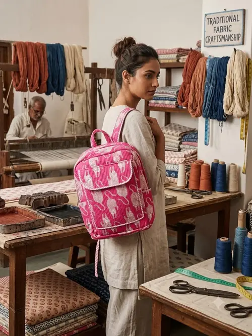 Quilted Backpack - Magenta Print